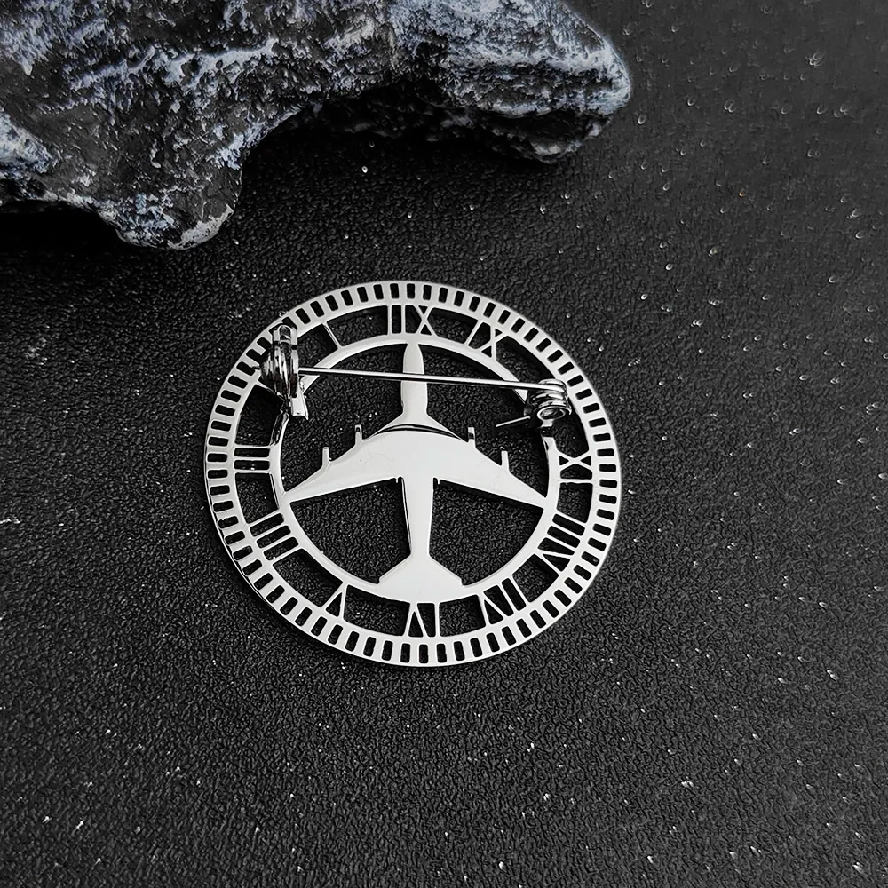 Airplane Clock Brooch Pin