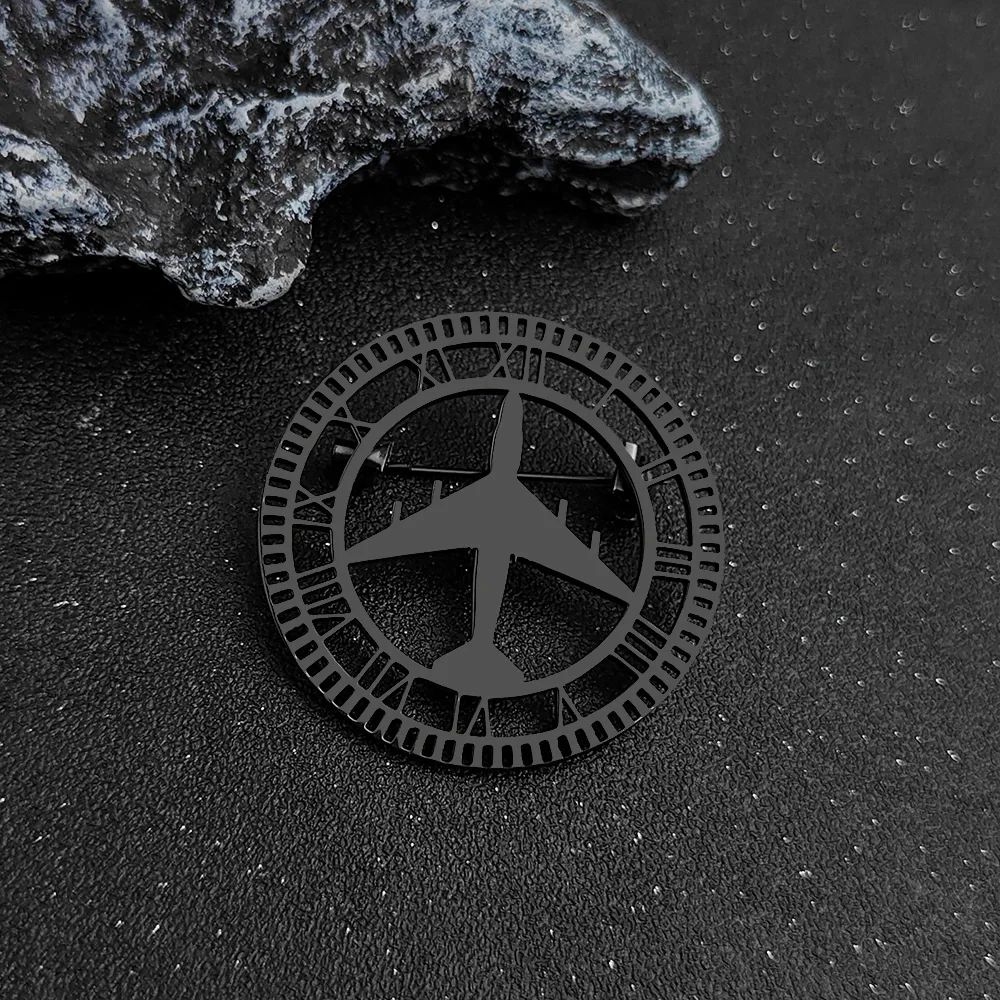 Airplane Clock Brooch Pin