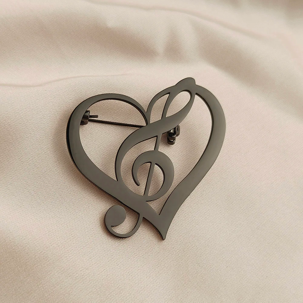 music note brooch, love note pin, musician lapel pin, elegant suit brooch, corsage pin stainless, gift for music lover, music teacher gift, stainless brooch pin, daily outfit accessory, music note jewelry, gentleman suit pin, band teacher gift, luggage decor pin
