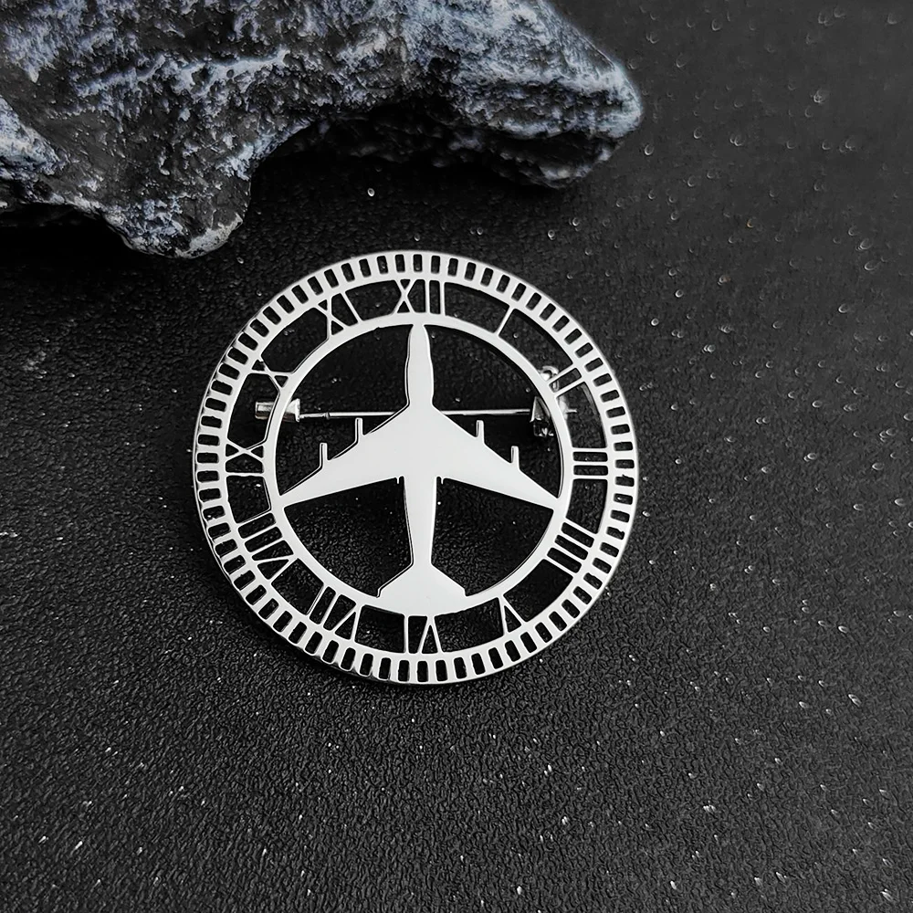 Airplane Clock Brooch Pin