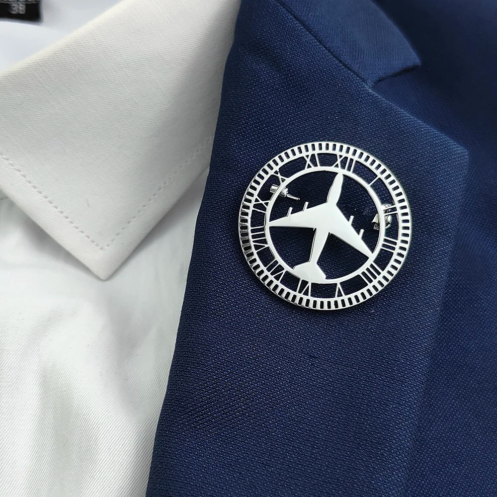 Airplane Clock Brooch Pin