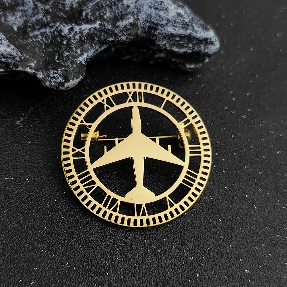 Airplane Clock Brooch Pin