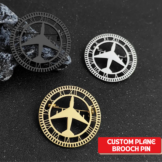 Airplane Clock Brooch Pin | Vintage Metal Aviation Lapel Pin for Men Women | Pilot Gift | Travel Lover Accessory | Suit Bag Jacket Hat Decoration