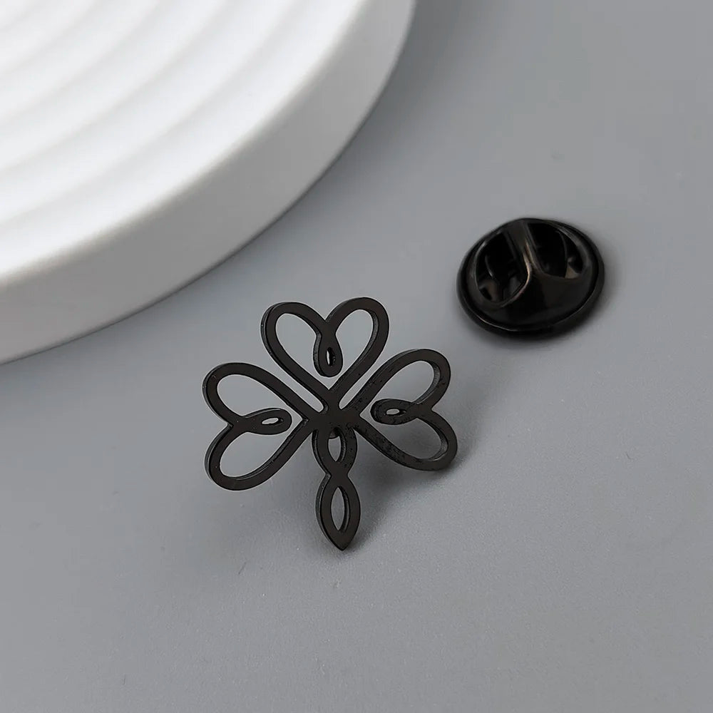 Three-Leaf Love Heart Brooch Pin