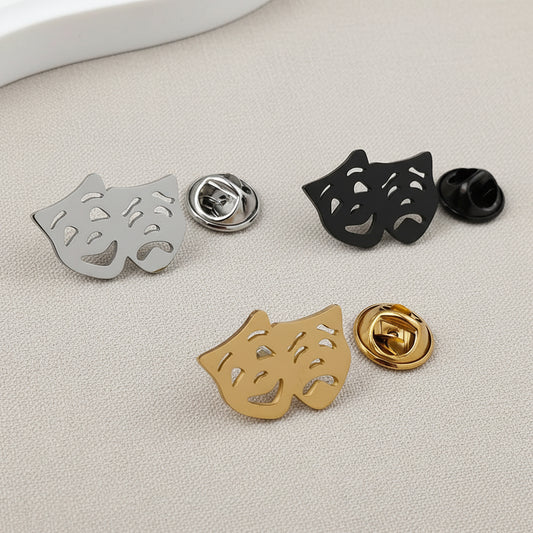 Comedy Tragedy Mask Brooch Pin