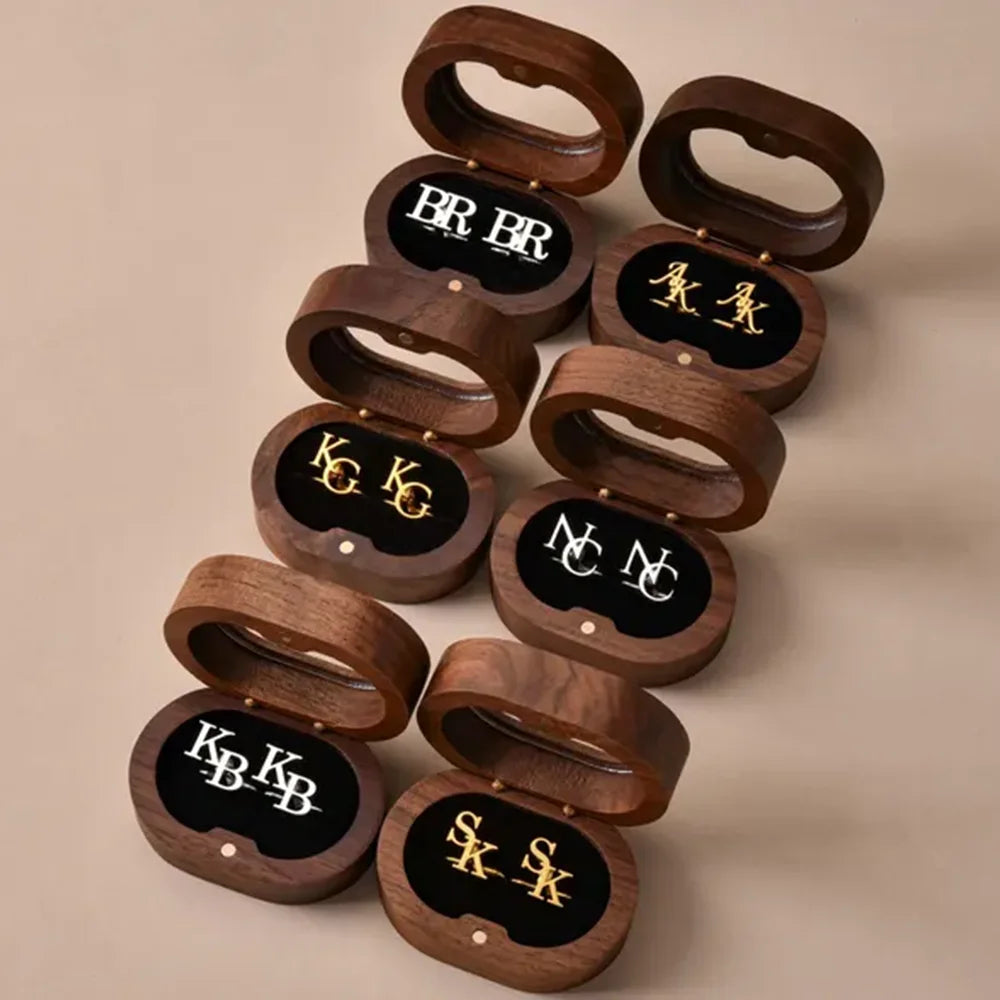 Custom Initials Cufflinks with Wooden Box