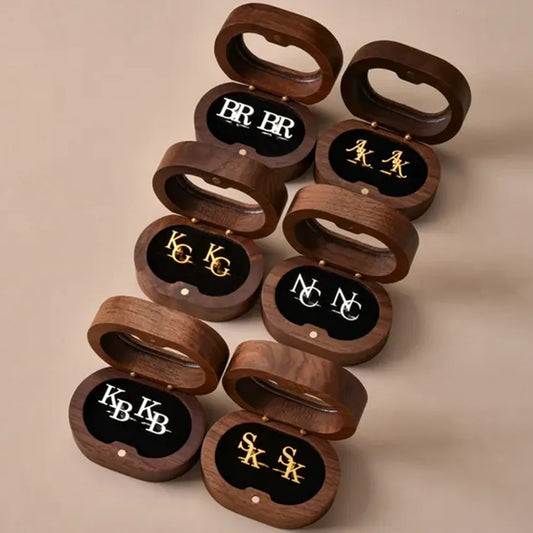 Custom Initials Cufflinks with Wooden Box