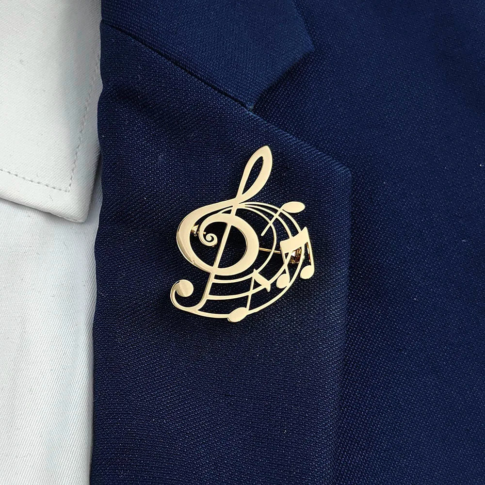 Gold musical note design on a navy blue fabric background