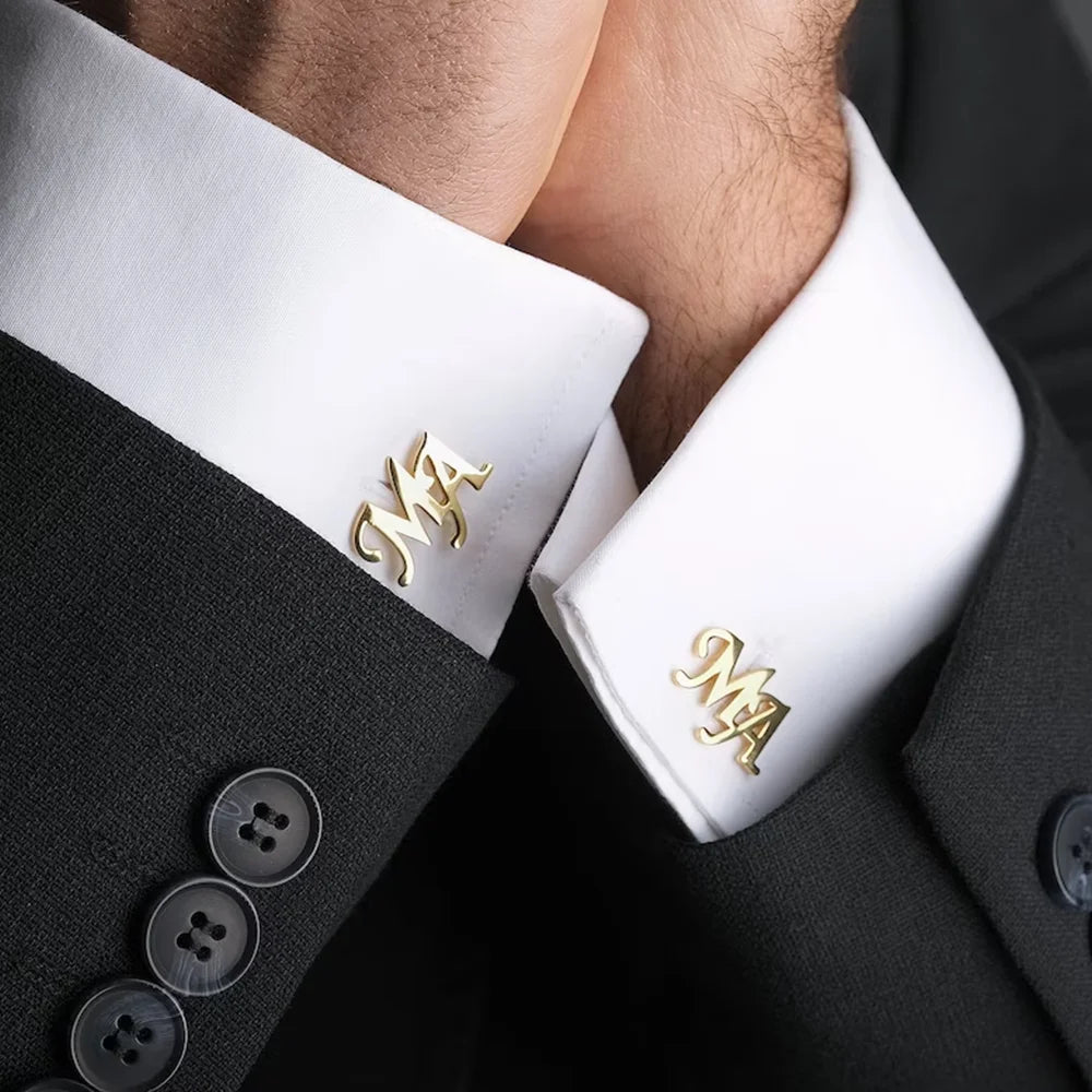 Custom Initials Cufflinks with Wooden Box