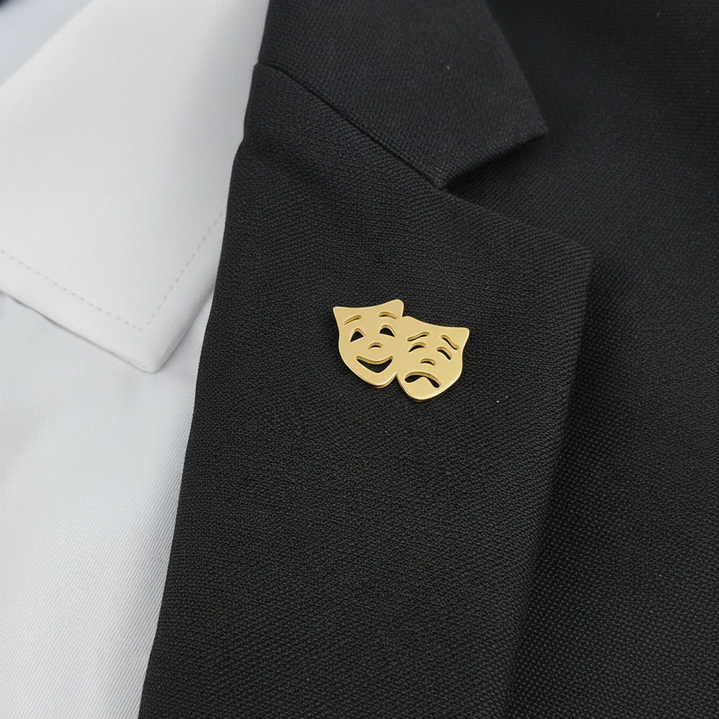 Comedy Tragedy Mask Brooch Pin