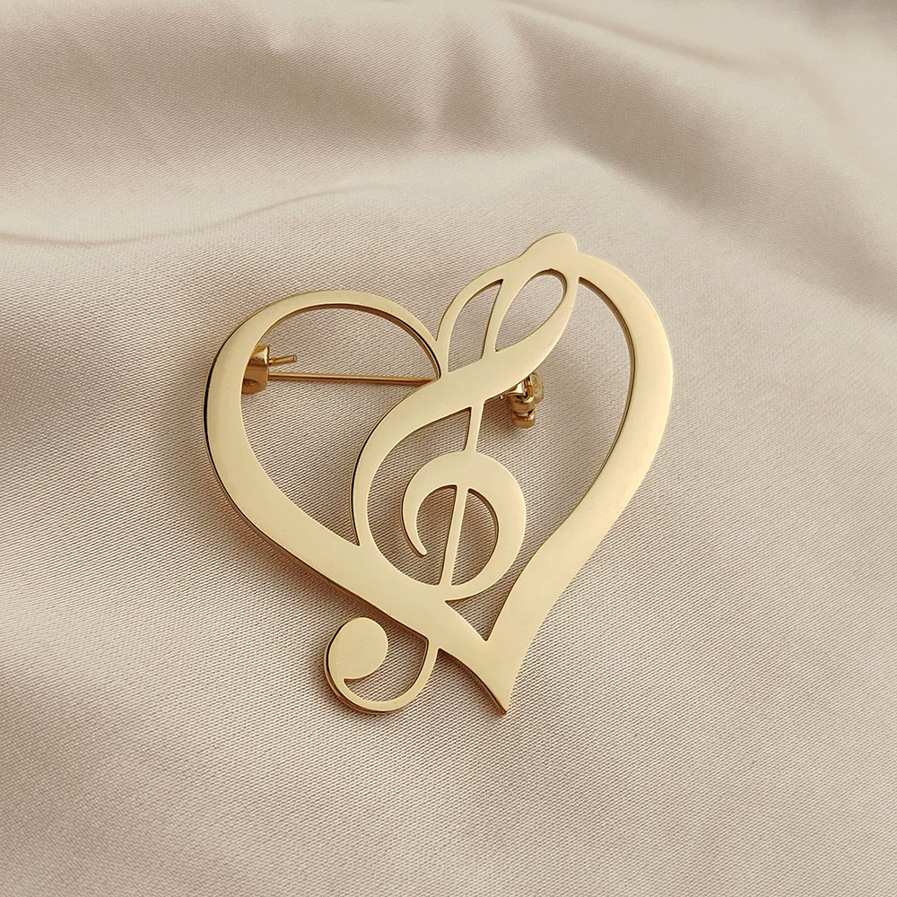 music note brooch, love note pin, musician lapel pin, elegant suit brooch, corsage pin stainless, gift for music lover, music teacher gift, stainless brooch pin, daily outfit accessory, music note jewelry, gentleman suit pin, band teacher gift, luggage decor pin