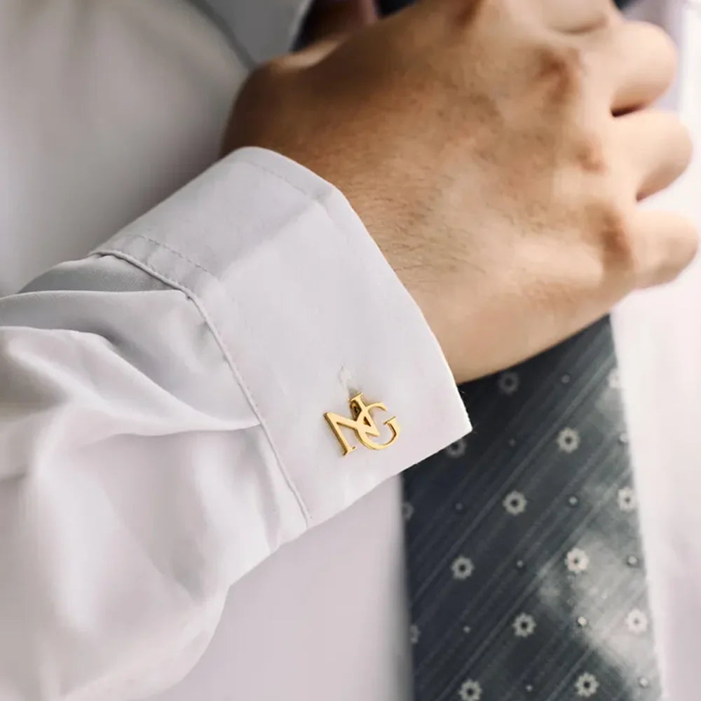 Custom Initials Cufflinks with Wooden Box