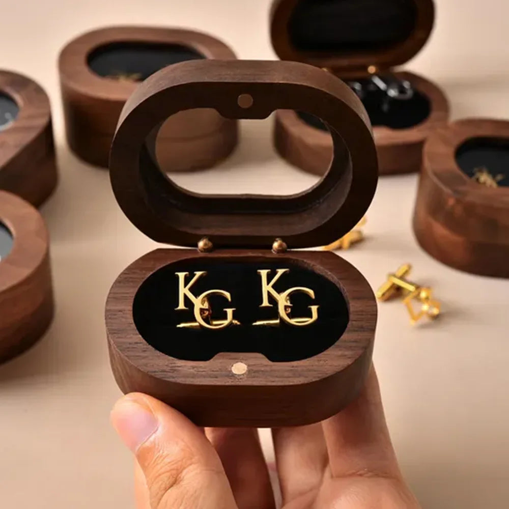 Custom Initials Cufflinks with Wooden Box