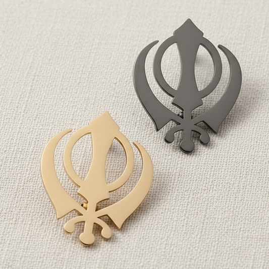 Two Sikh symbols on a textured beige background