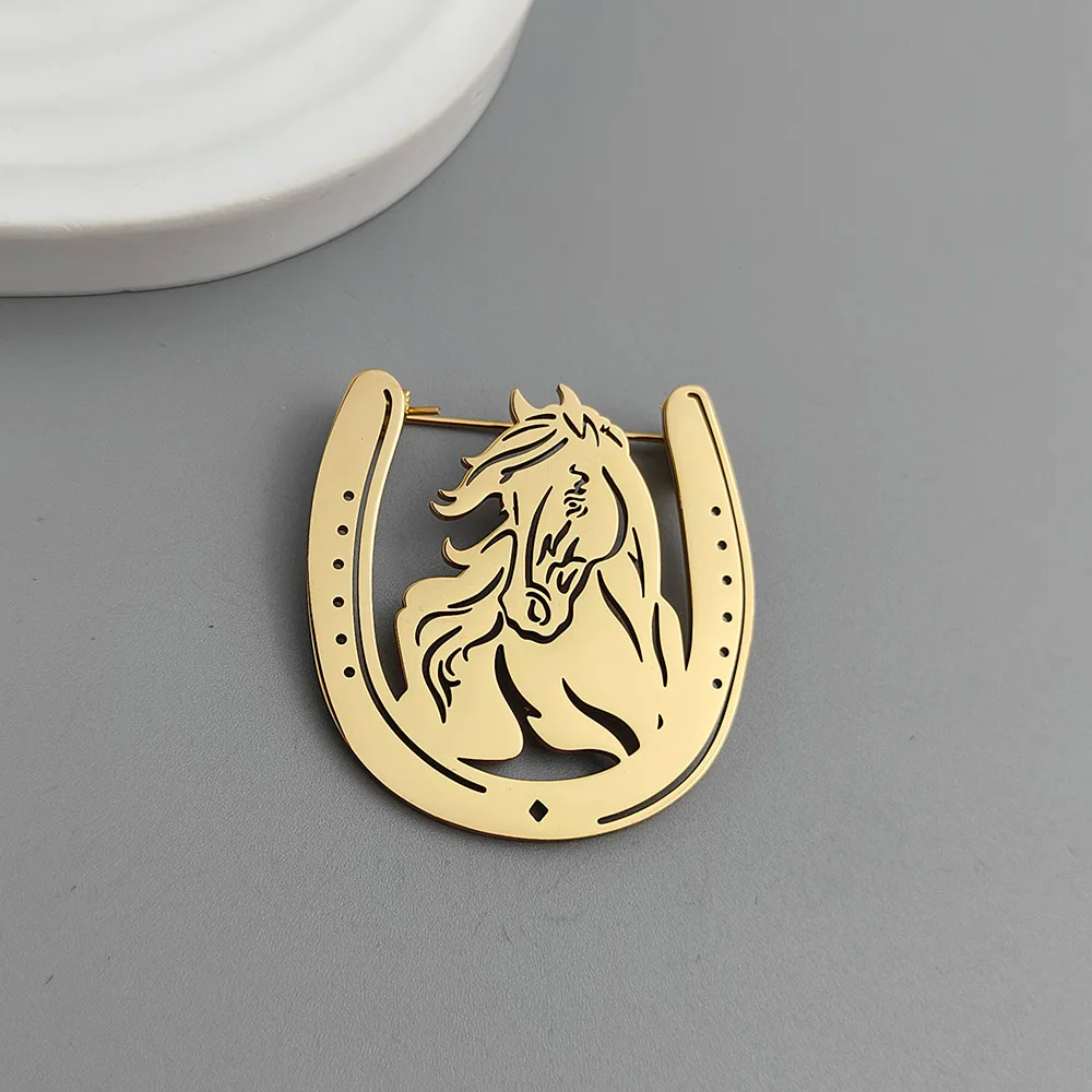 Hollow Horseshoe Brooch Pin | Lucky Charm Lapel Pin in Stainless Steel | Western Rodeo Gift for Him Her | Custom Engraved Good Luck Pin