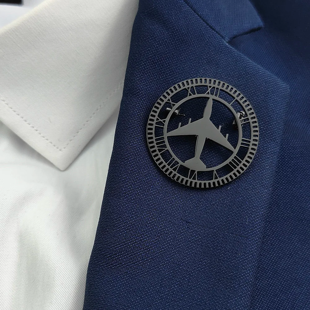 Airplane Clock Brooch Pin