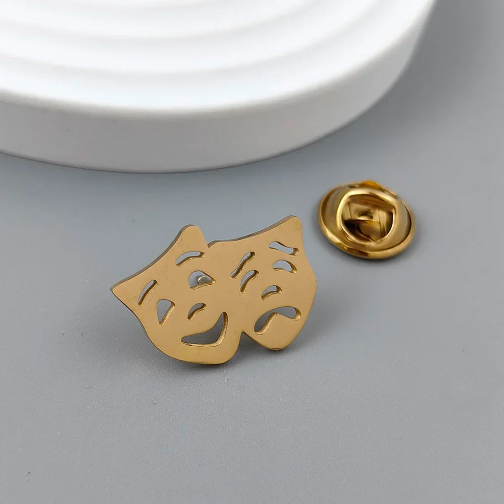 Comedy Tragedy Mask Brooch Pin