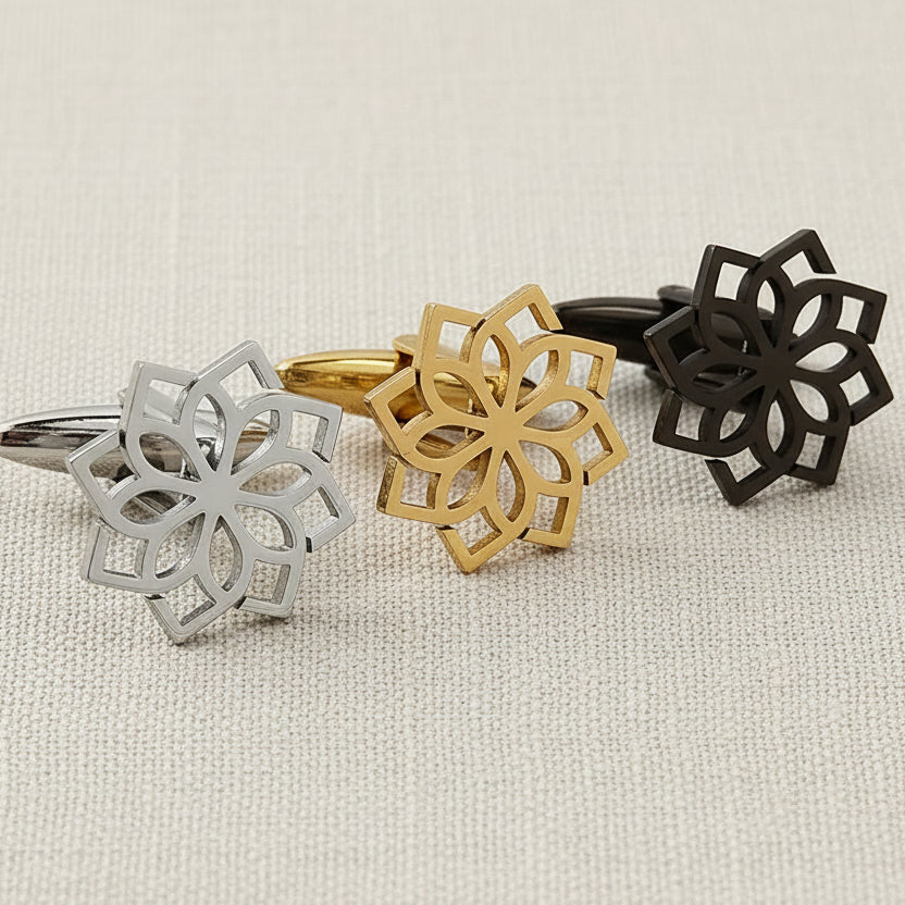 Sacred Flower Cufflinks – 18K Gold Plated Stainless Steel Flower of Life Geometry