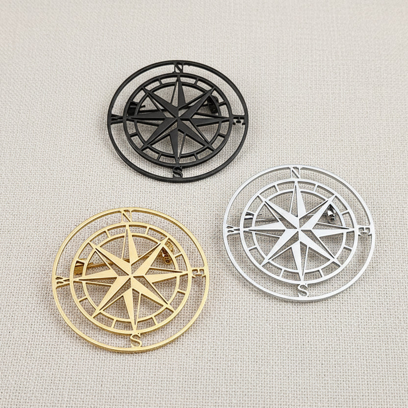 Compass Lapel Pin – Gold Plated Stainless Steel Brooch for Men’s Suits &amp; Formal Wear