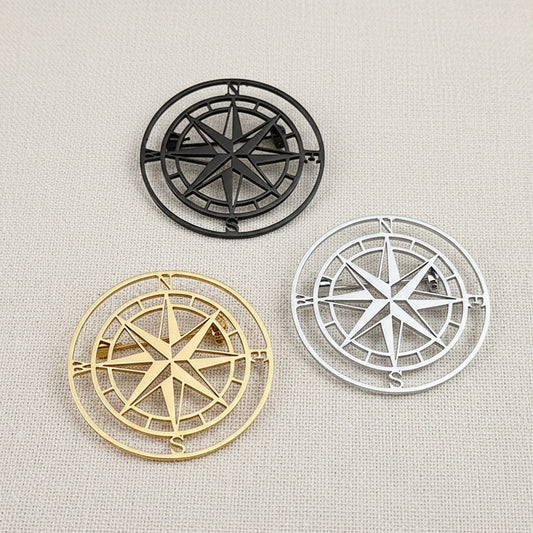 Compass Lapel Pin – Gold Plated Stainless Steel Brooch for Men’s Suits &amp; Formal Wear