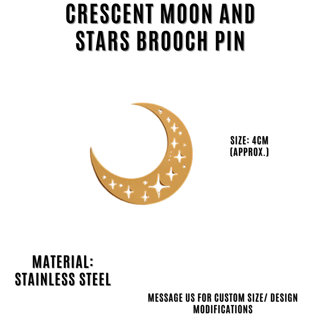 Crescent Moon Stars Brooch Pin