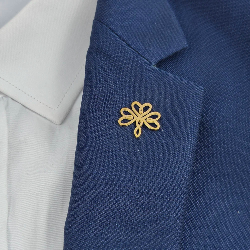 Three-Leaf Love Heart Brooch Pin