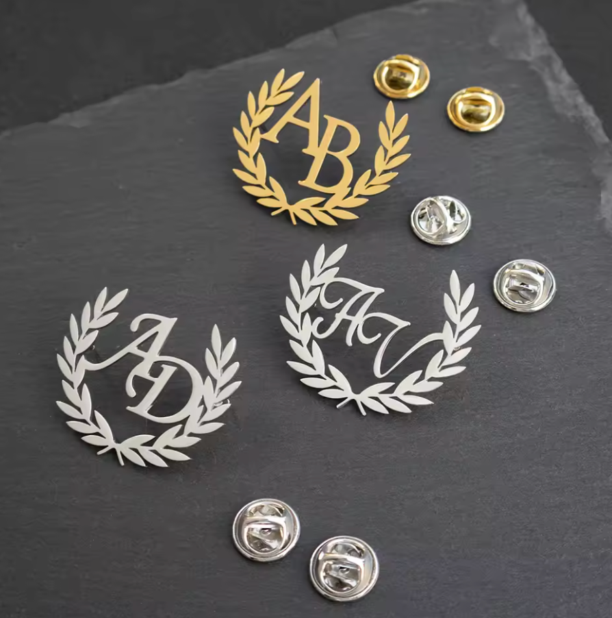 Custom Olive Branch Initials Brooch Pins
