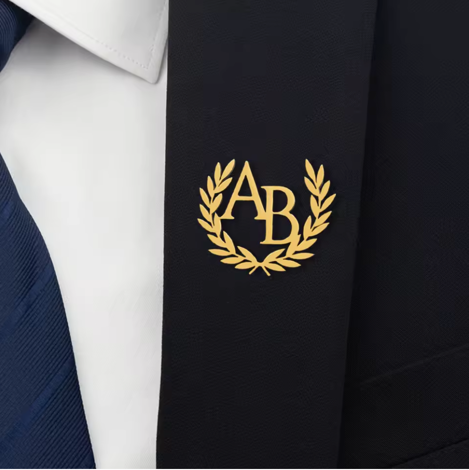 Personalized Olive Branch Initials Lapel Pin
