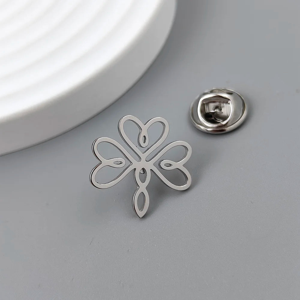 Three-Leaf Love Heart Brooch Pin